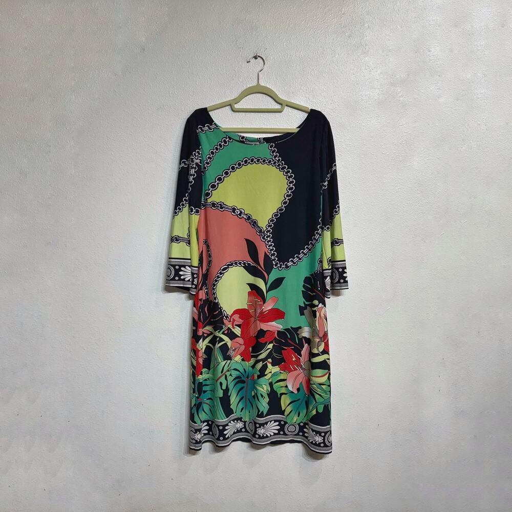 Lily Black Floral Midi Shift Dress Sz XL - Picture 2 of 8